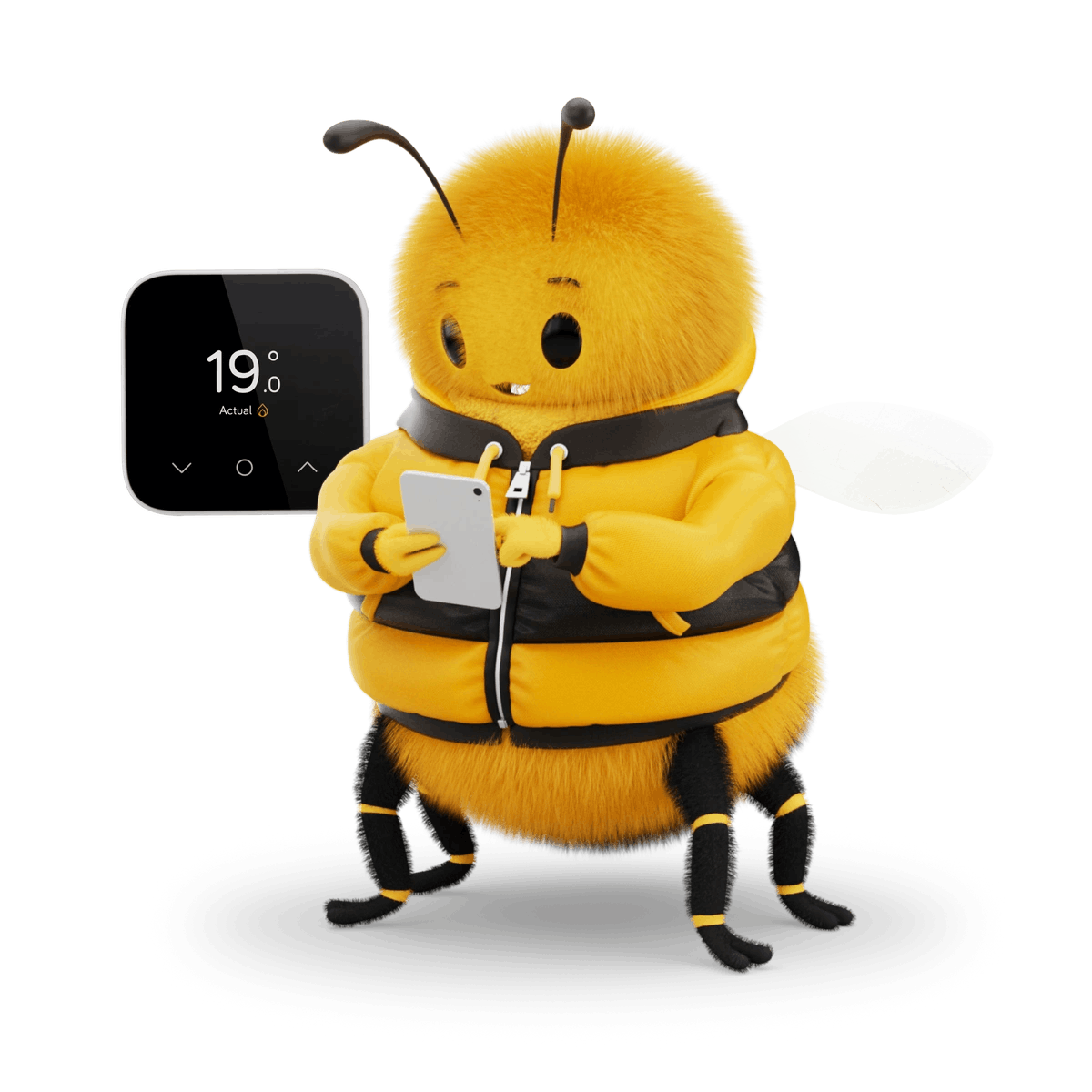 Animated bee using his phone
