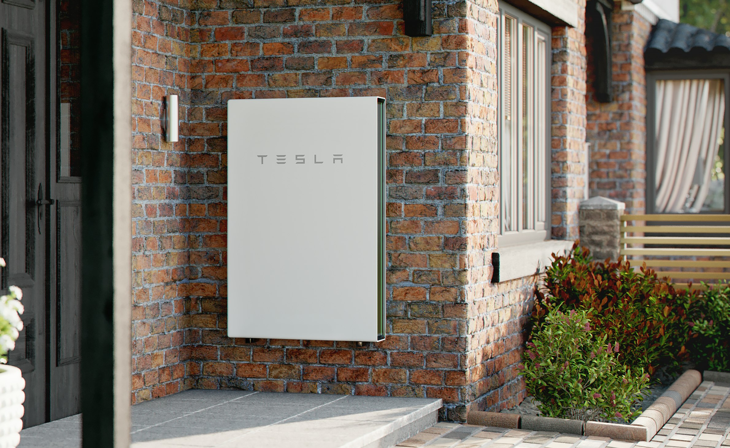 Tesla Powerwall battery on the outside of a house